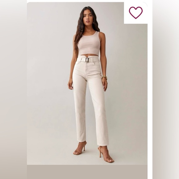 Reformation Cynthia Highrise belted jeans (bone) - Picture 4 of 8